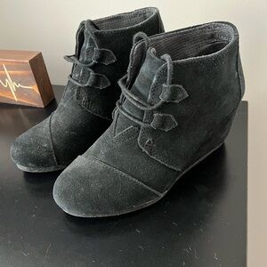 TOMS Black Suede Wedge Booties